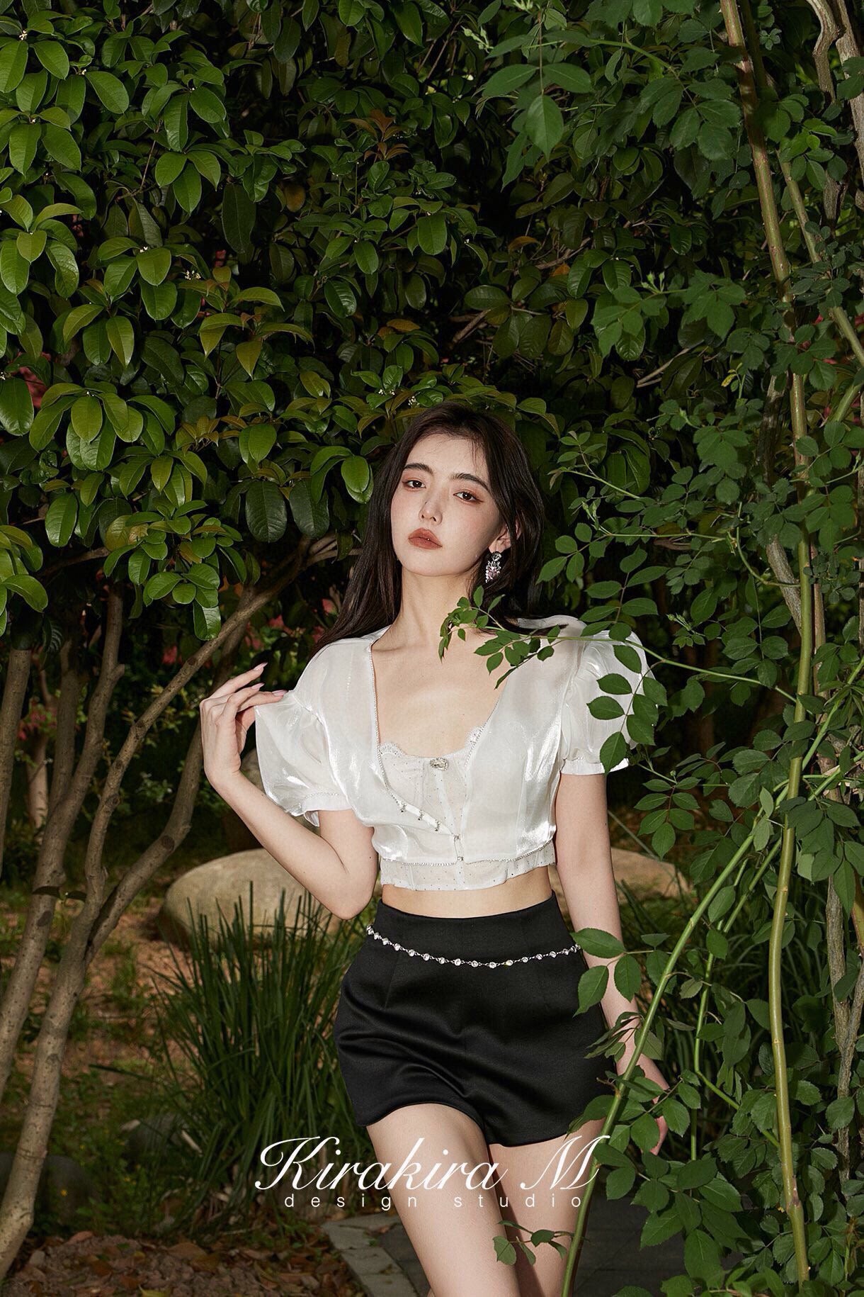 White Sheer Rhinestone Low-Neck Short Jacket