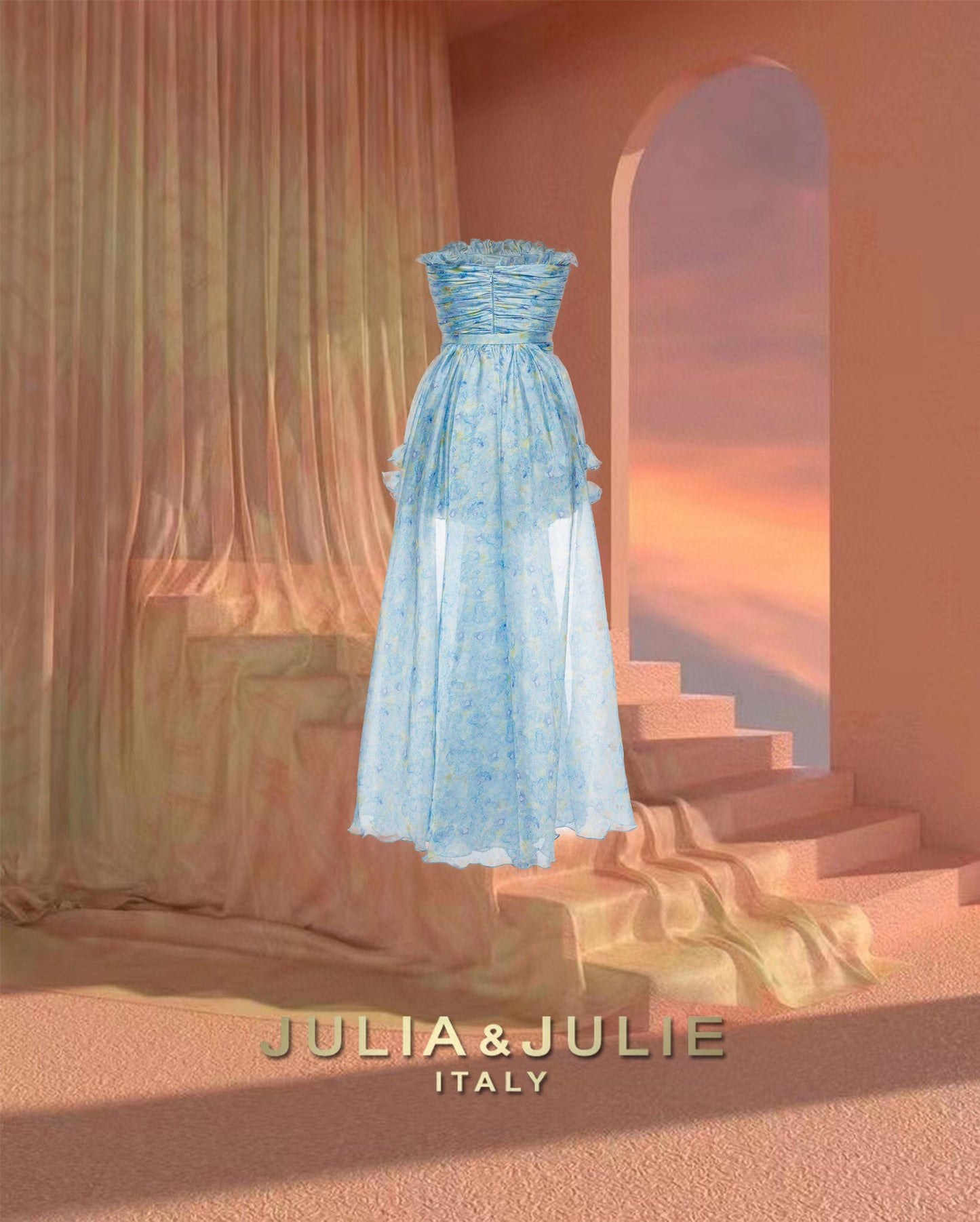 Sea Salt Soda Blue Ombre Print Jumpsuit with Removable Cape Set