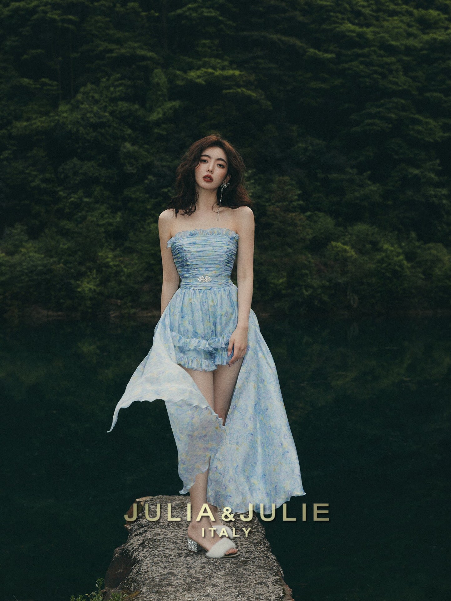 Sea Salt Soda Blue Ombre Print Jumpsuit with Removable Cape Set