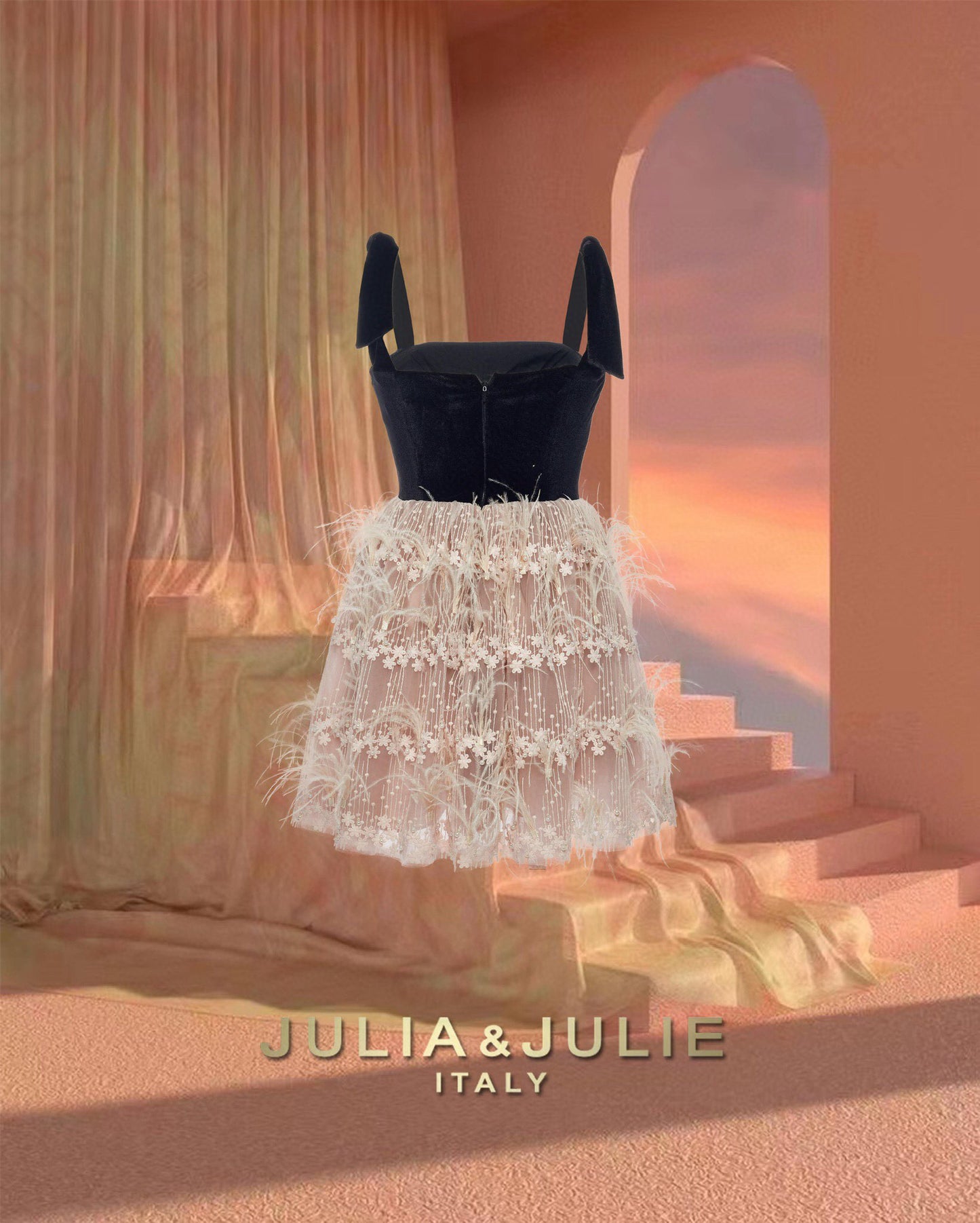Windsor Romance Black and Pink Ostrich Feather Dress