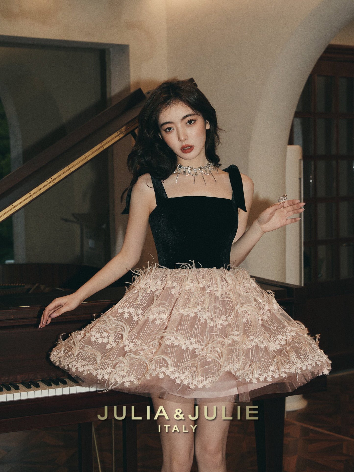 Windsor Romance Black and Pink Ostrich Feather Dress