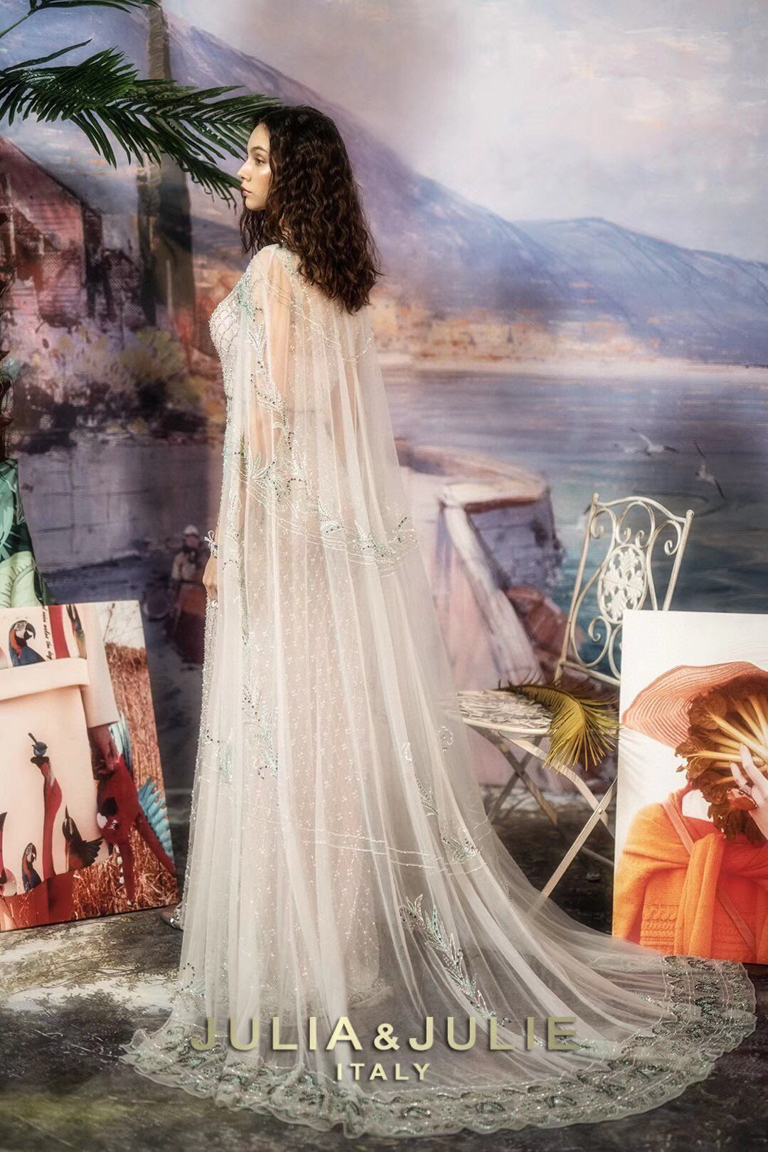 Amber Green Beaded Embroidered Cape Dress