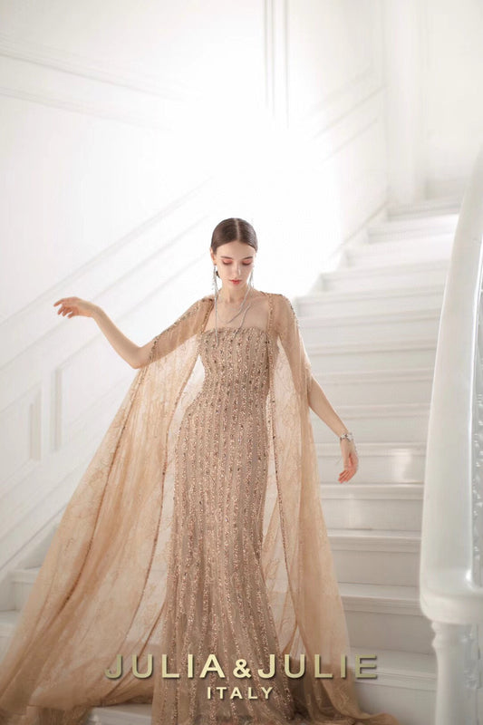 Coffee Court Floor-Length Cape Dress