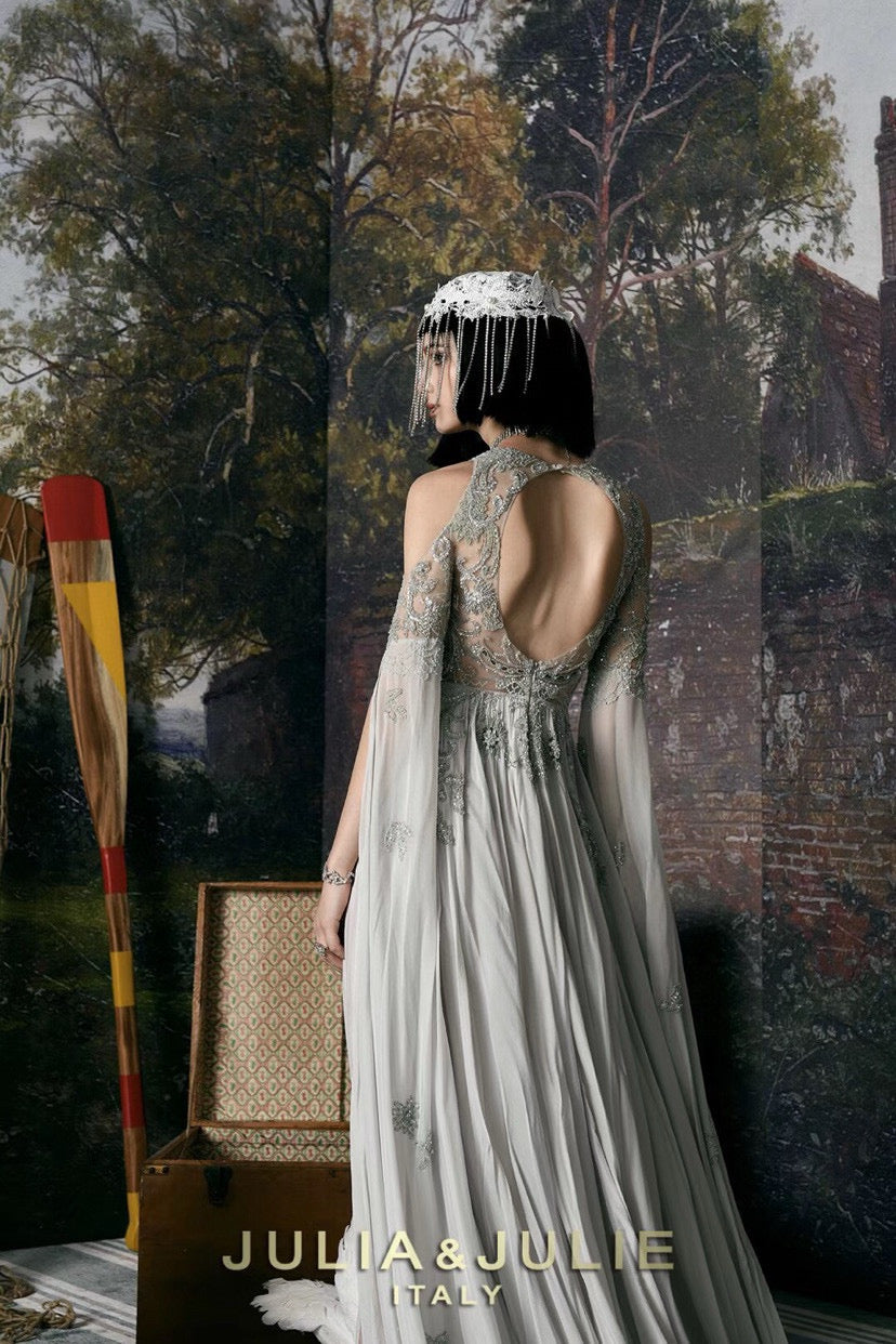 Beaded Embroidered Dress with Side Split