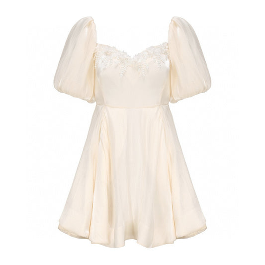 Champagne Puff Sleeve Square Neck Dress