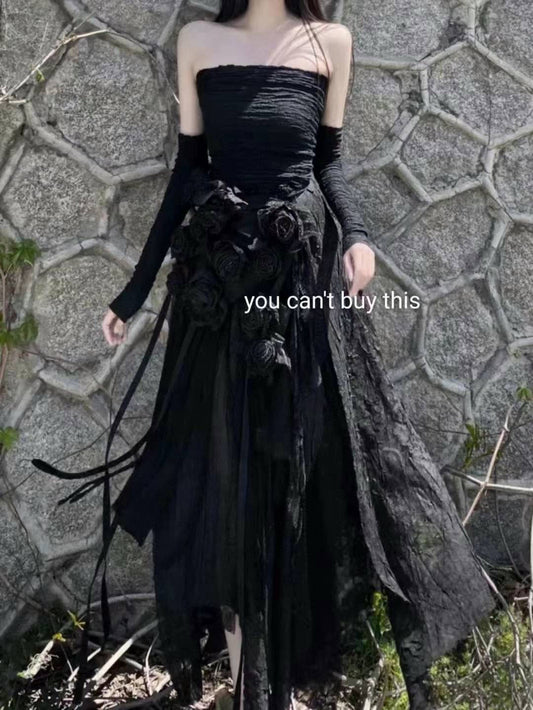 Gothic Rose Vest with Bandeau top, and Skirt Set