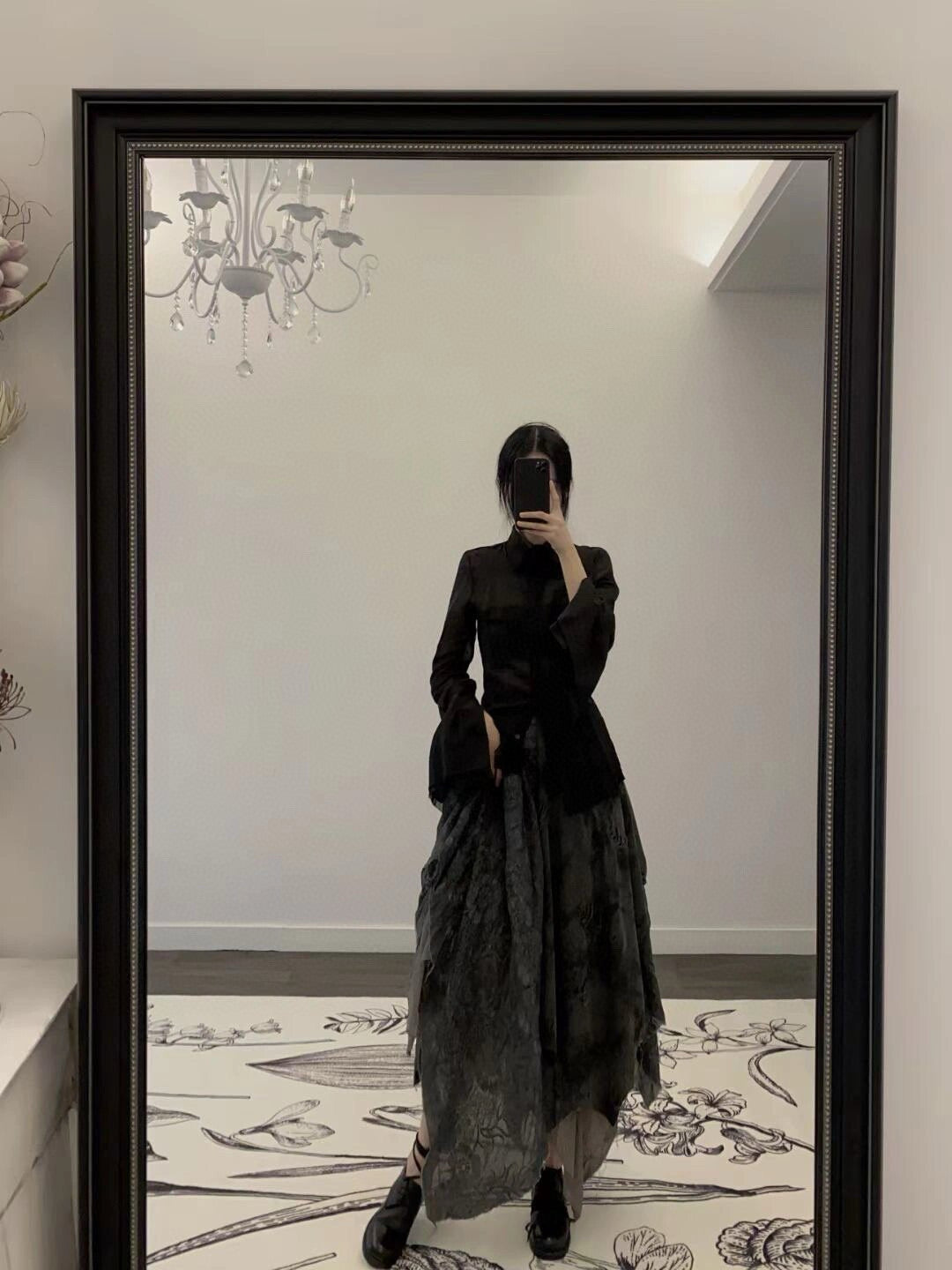 Black Shirt with Layered Skirt Set