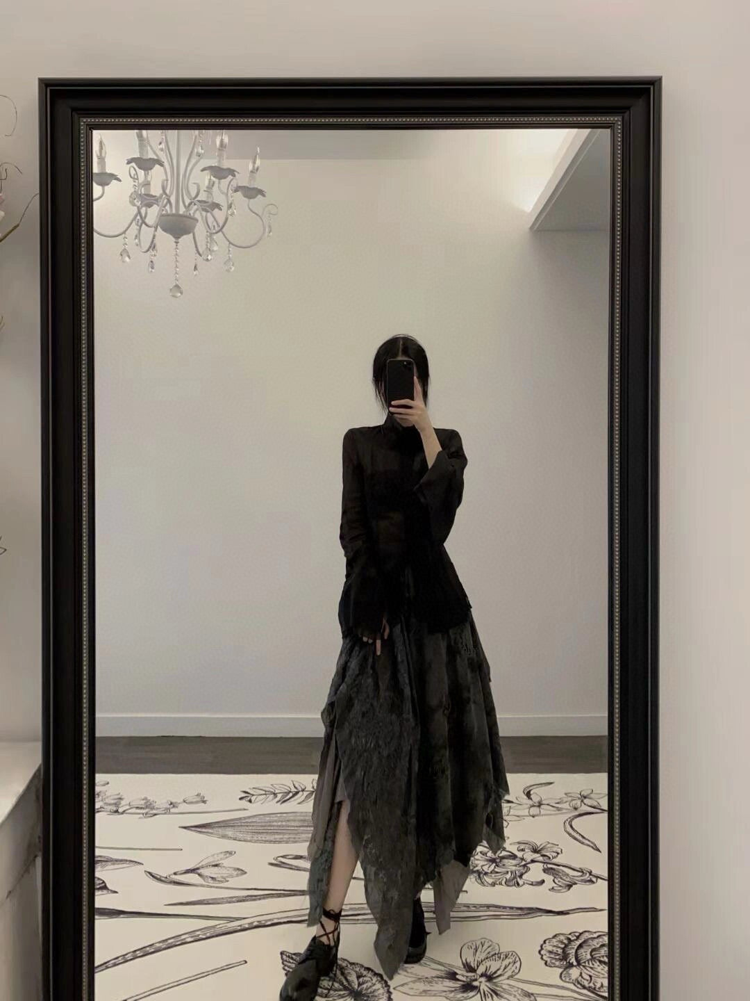Black Shirt with Layered Skirt Set
