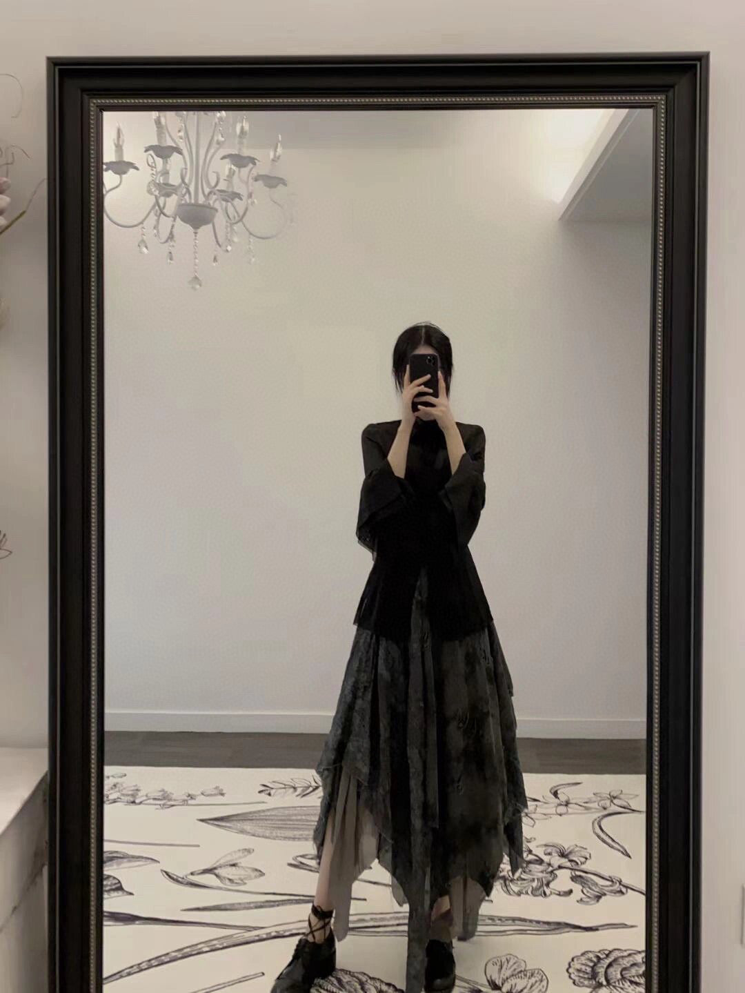 Black Shirt with Layered Skirt Set
