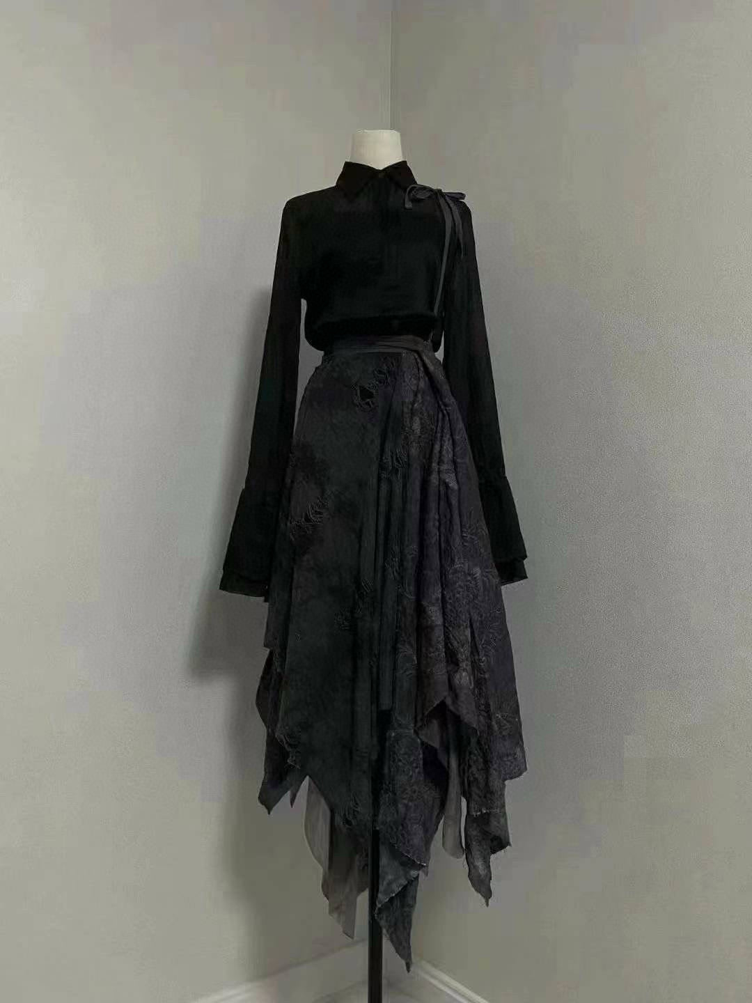 Black Shirt with Layered Skirt Set