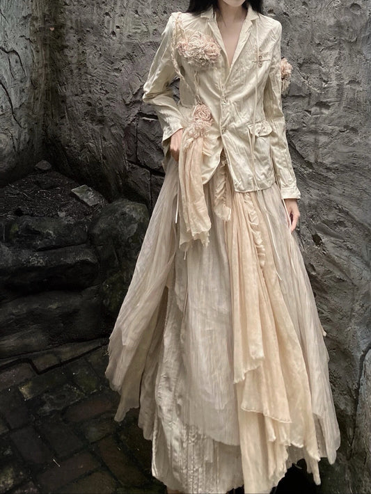 Pleated blazer and tulle skirt set