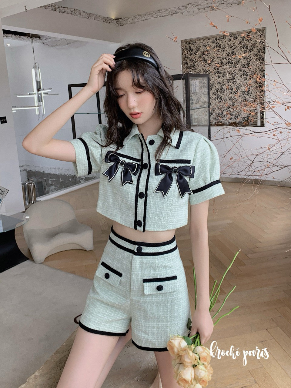 Chanel Style Rhinestone Bow Set