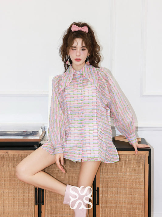 Semi-Transparent Colorful Floral Yarn Sun-Proof Shirt