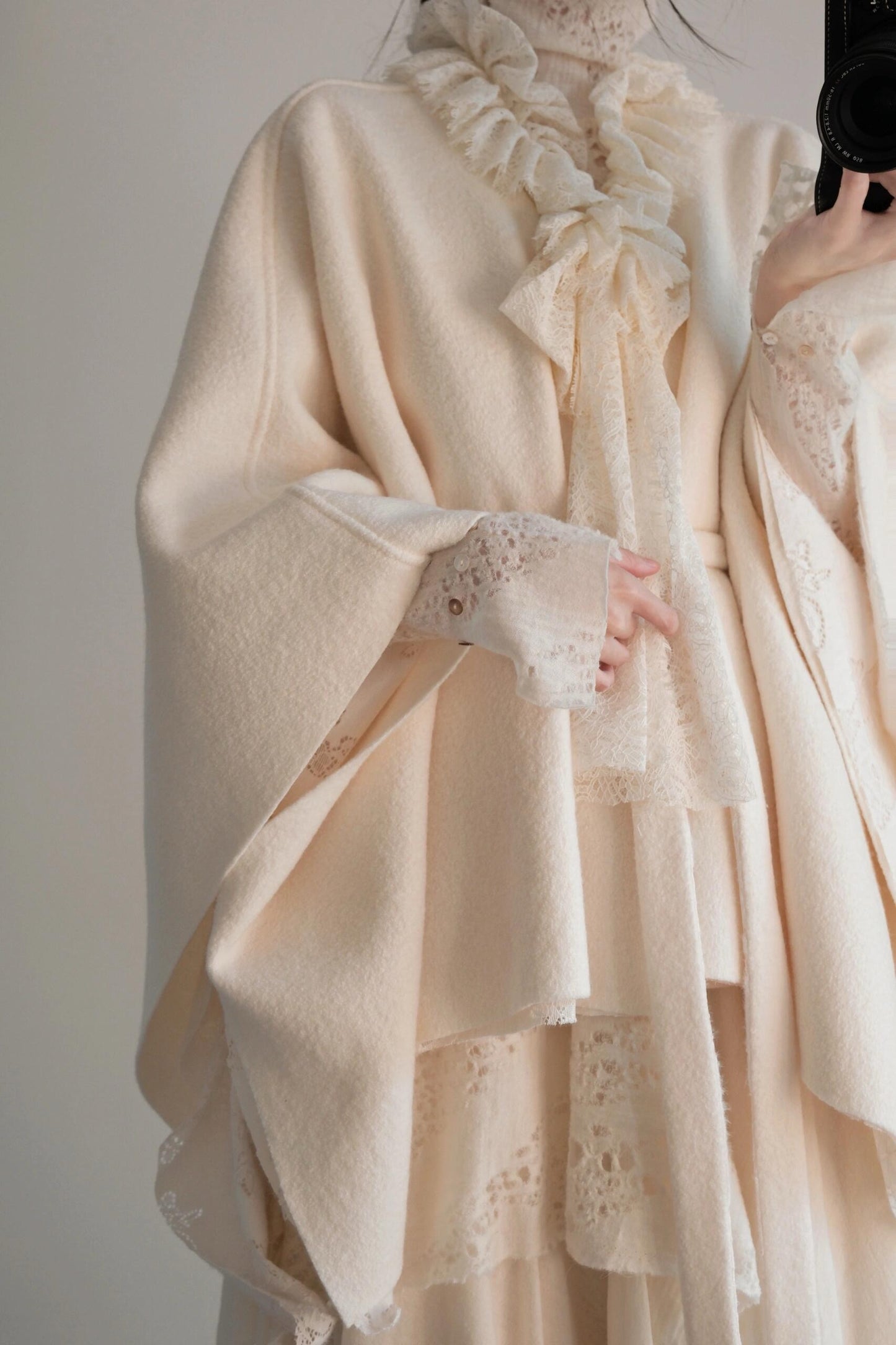 Cream Double-sided Short Wool Cape