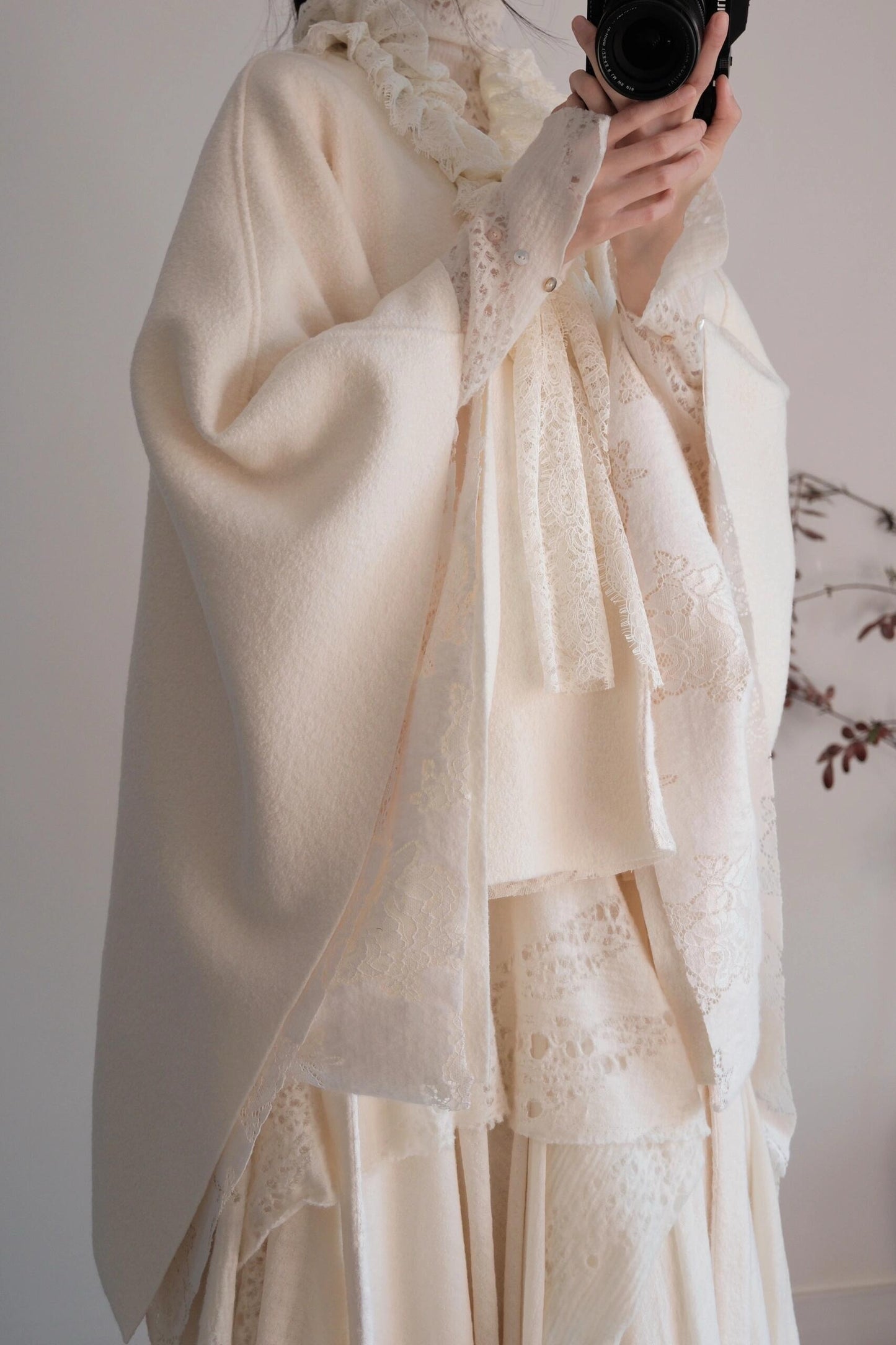 Cream Double-sided Short Wool Cape