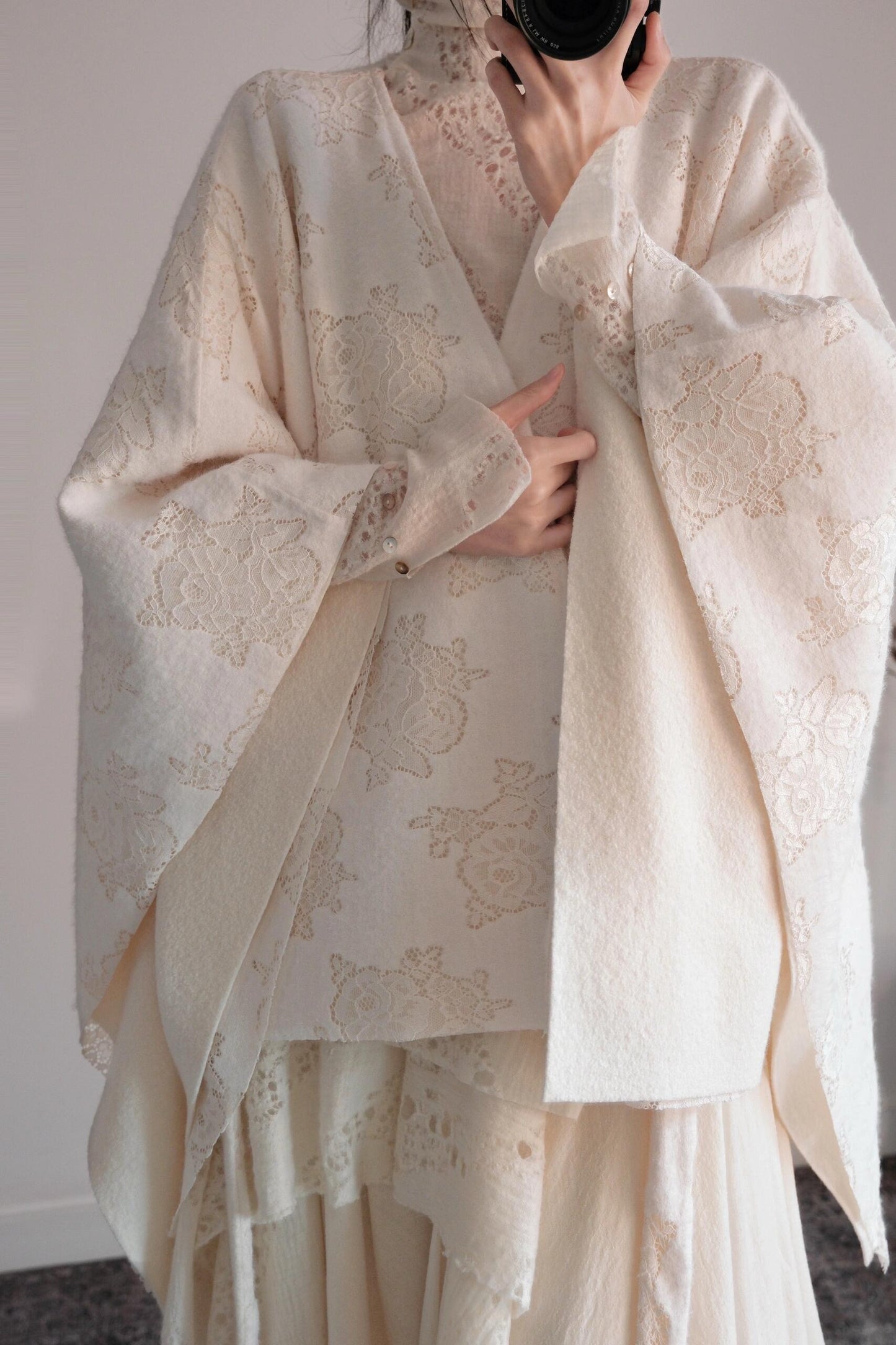 Cream Double-sided Short Wool Cape