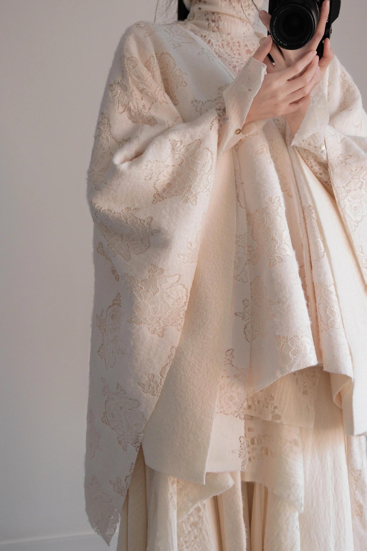 Cream Double-sided Short Wool Cape