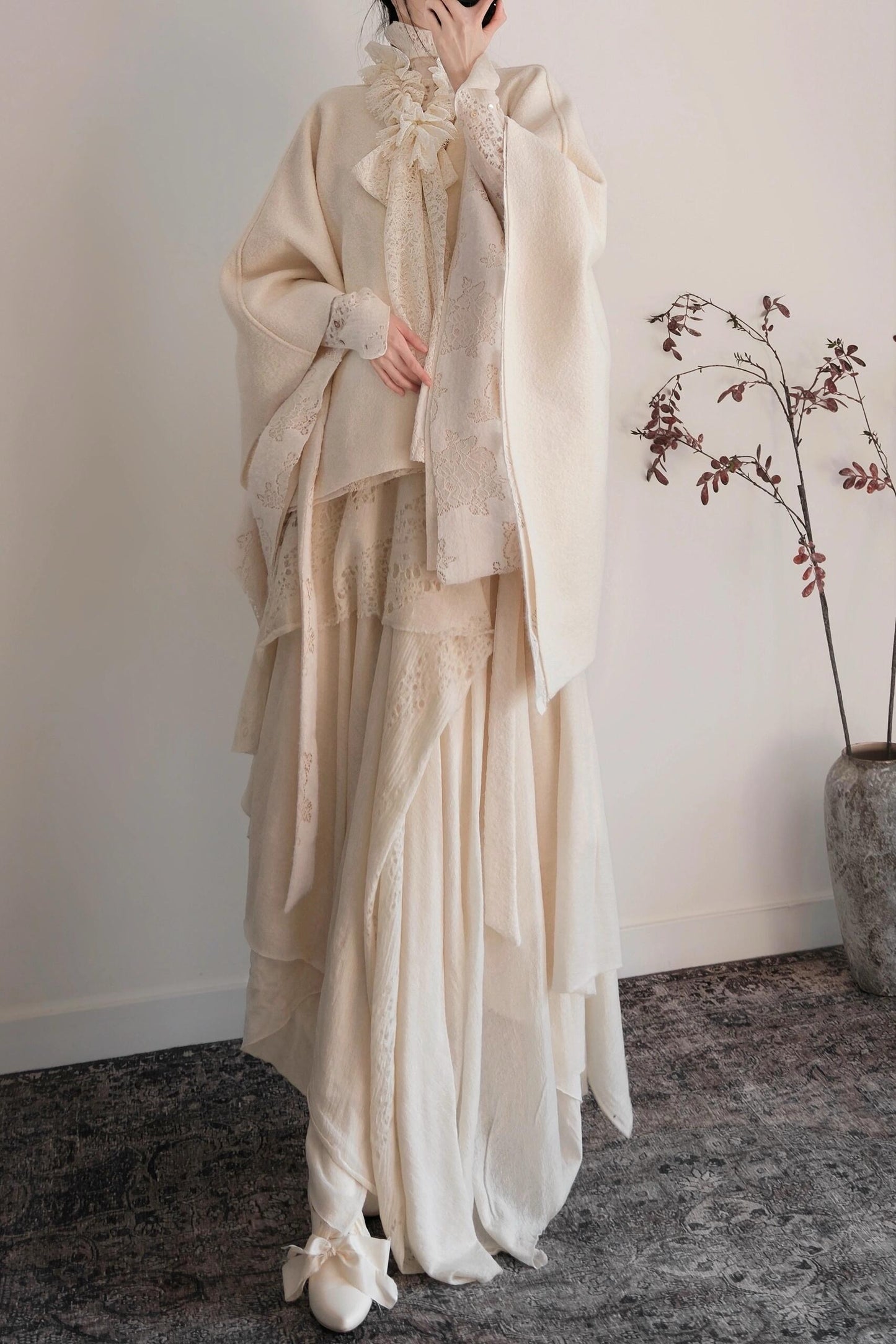 Cream Double-sided Short Wool Cape