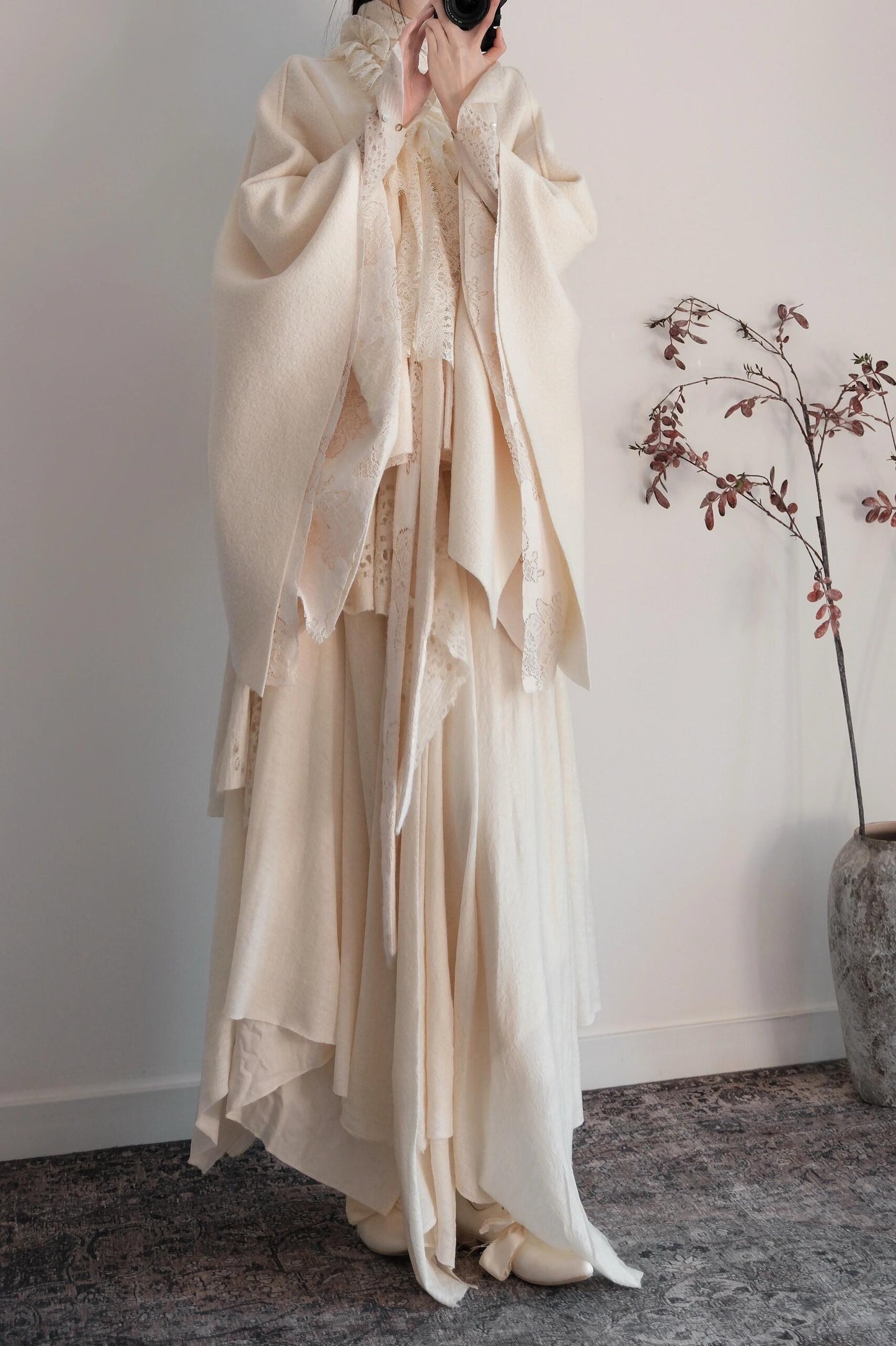 Cream Double-sided Short Wool Cape