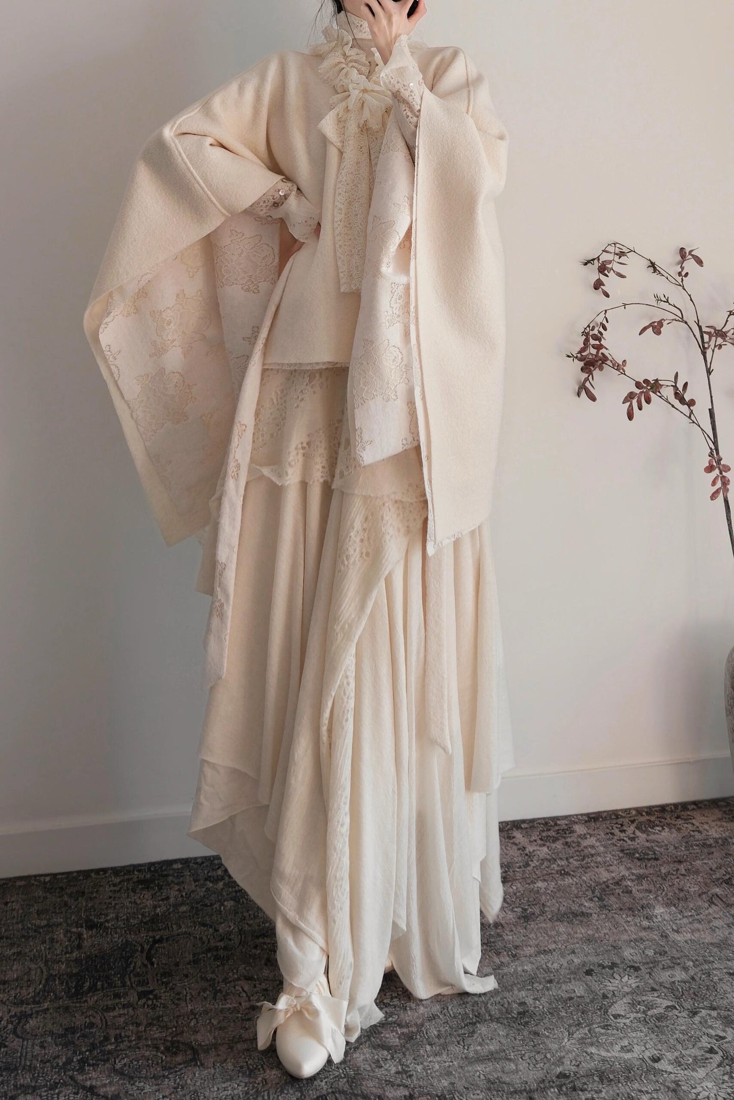 Cream Double-sided Short Wool Cape