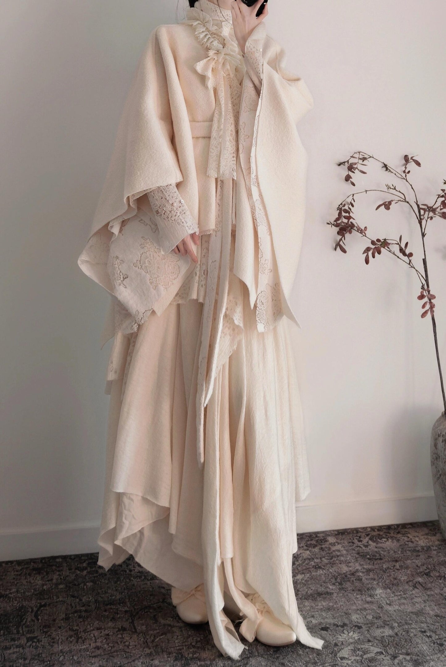 Cream Double-sided Short Wool Cape