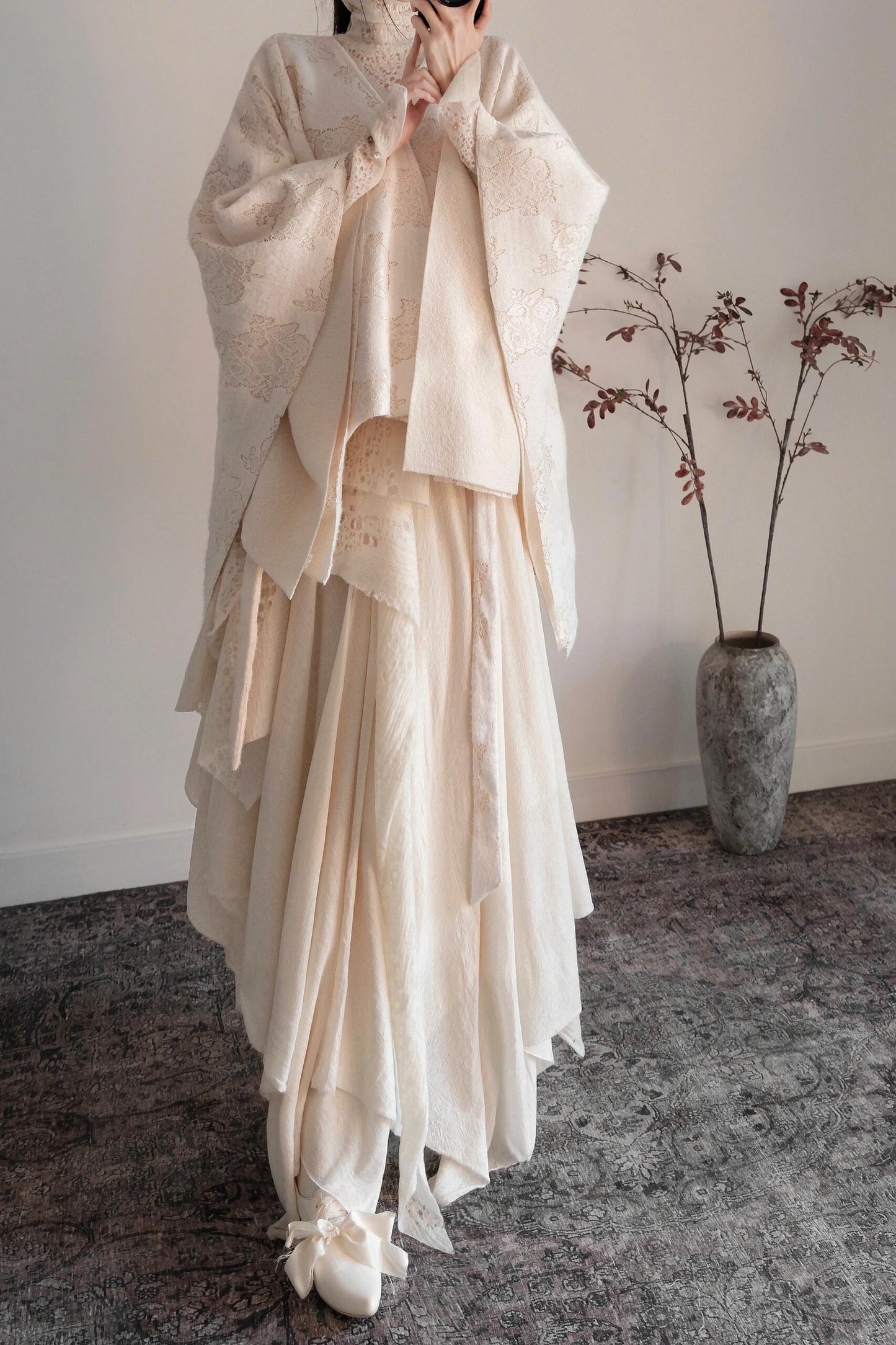 Cream Double-sided Short Wool Cape