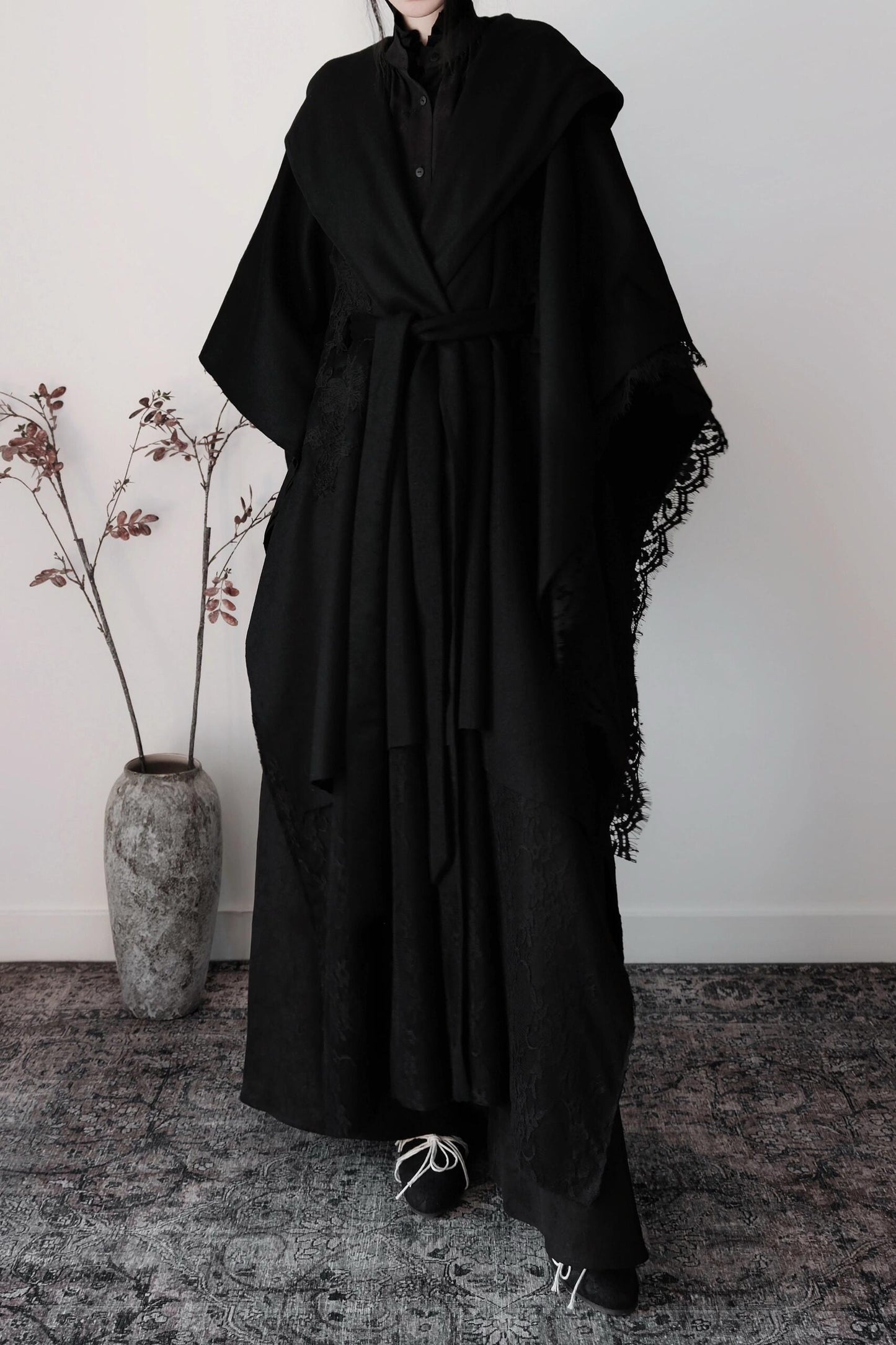 Black Wool Hooded Cape