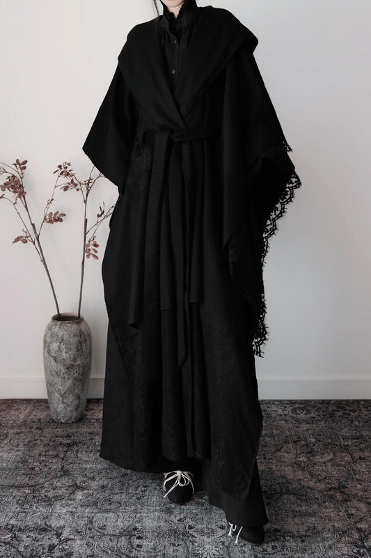 Black Wool Hooded Cape