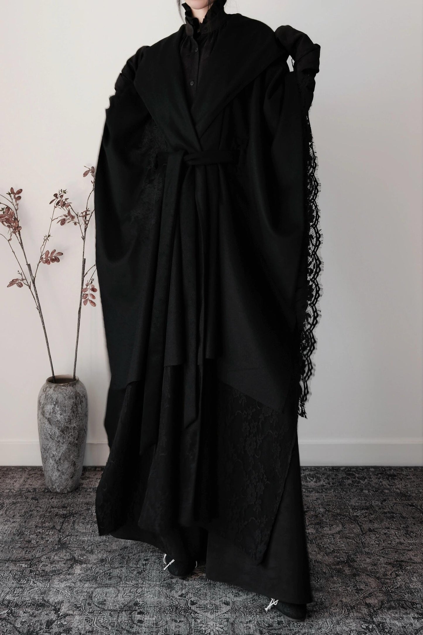 Black Wool Hooded Cape