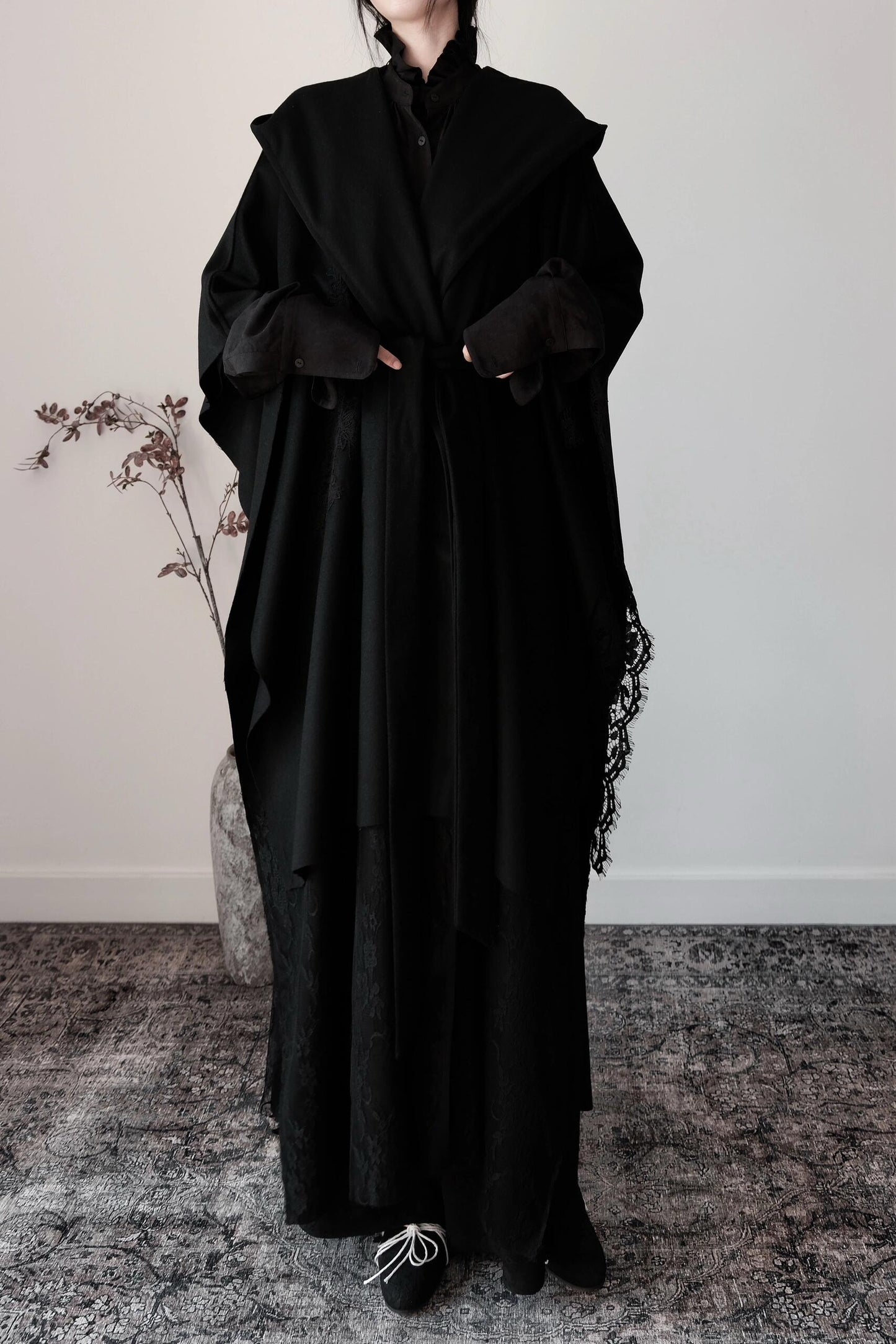 Black Wool Hooded Cape