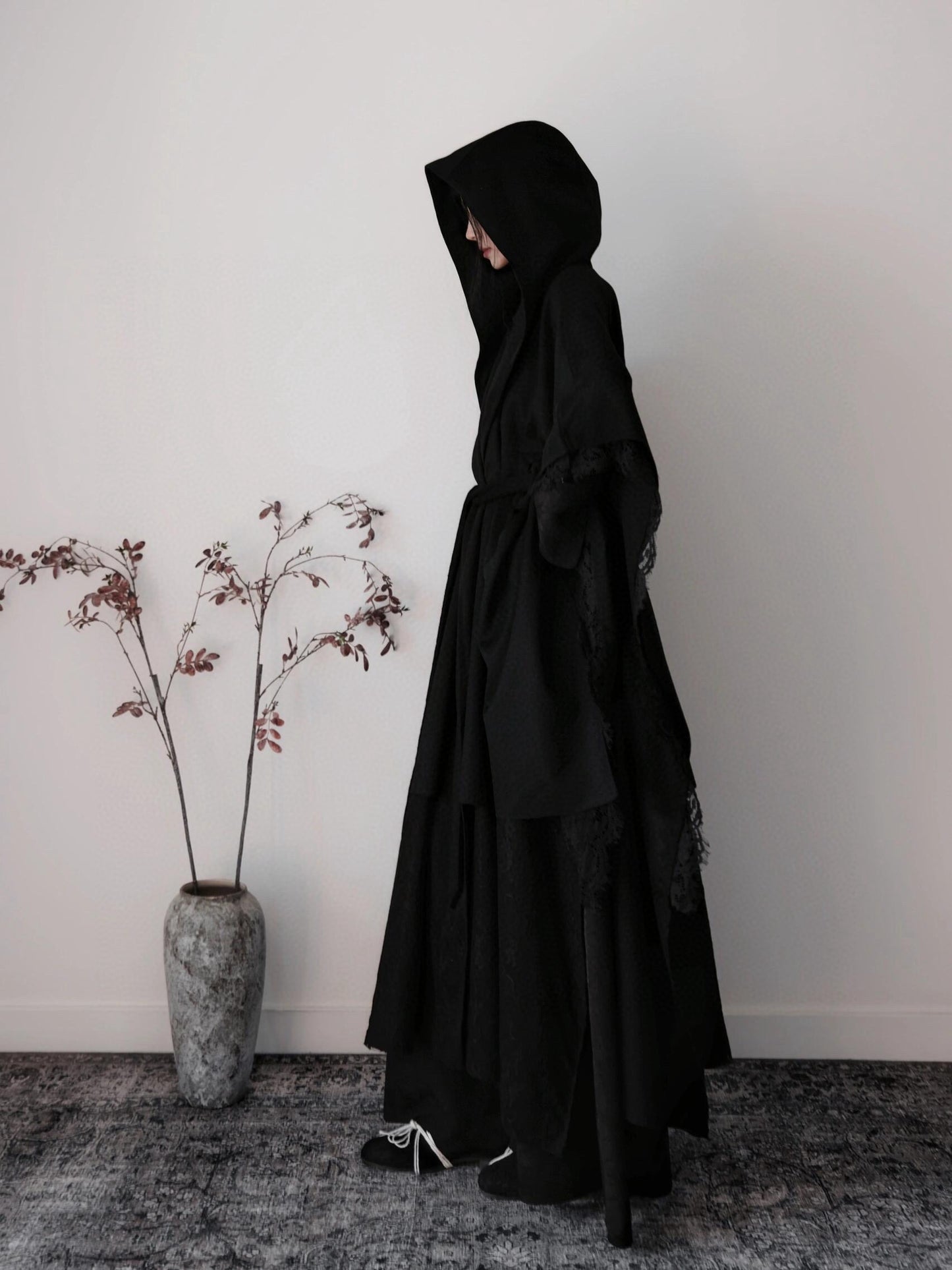 Black Wool Hooded Cape