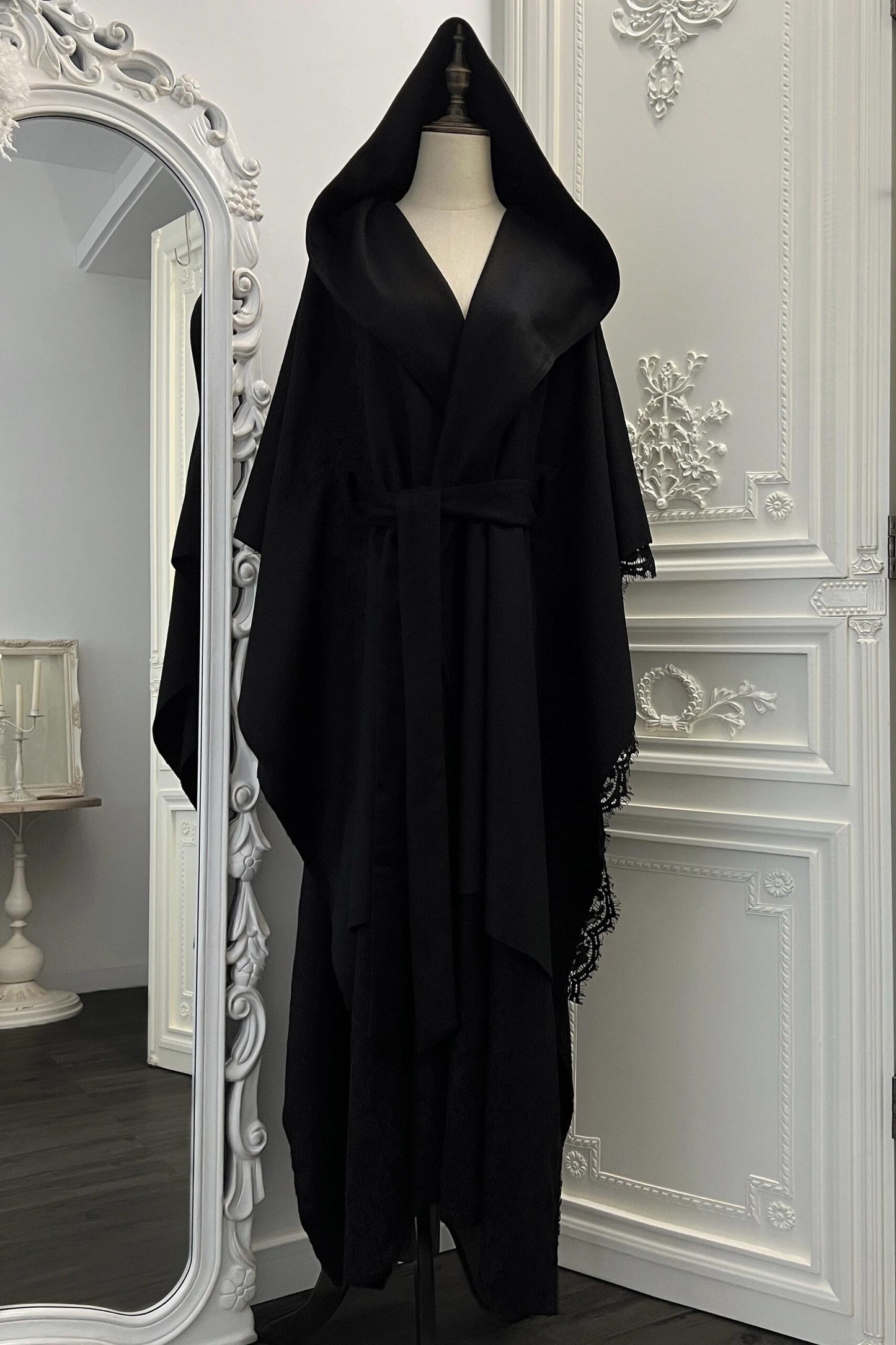 Black Wool Hooded Cape