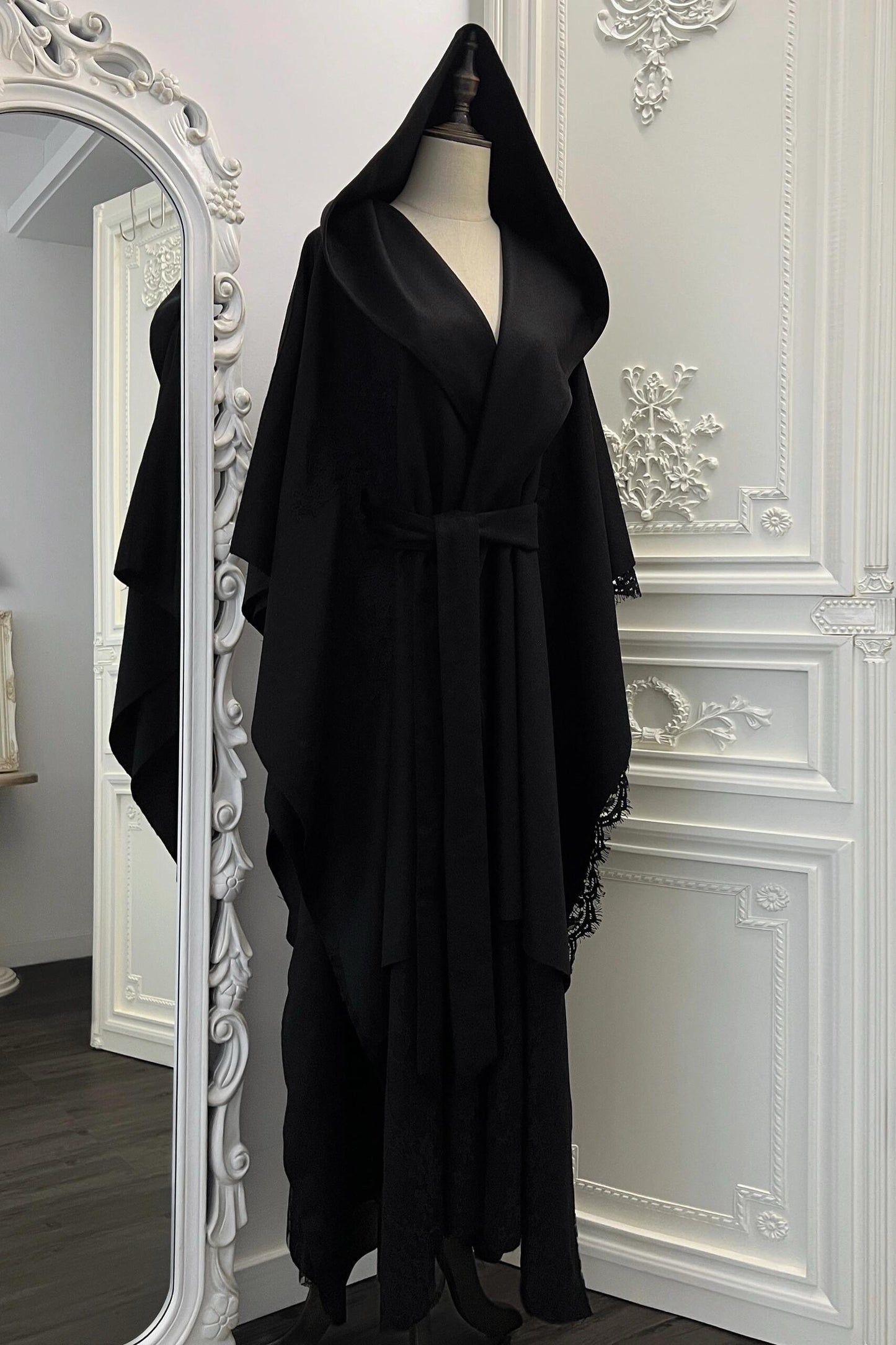 Black Wool Hooded Cape
