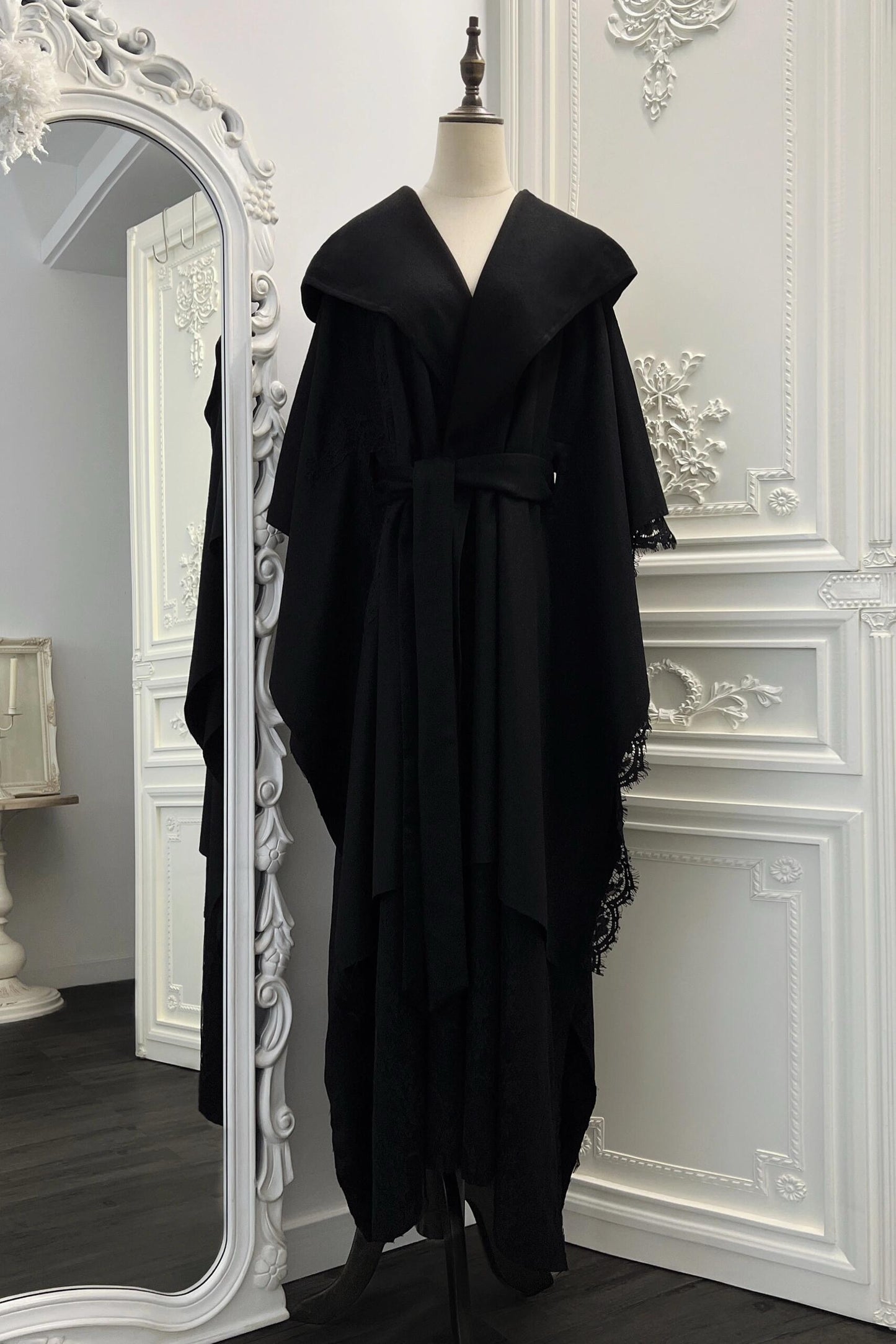 Black Wool Hooded Cape