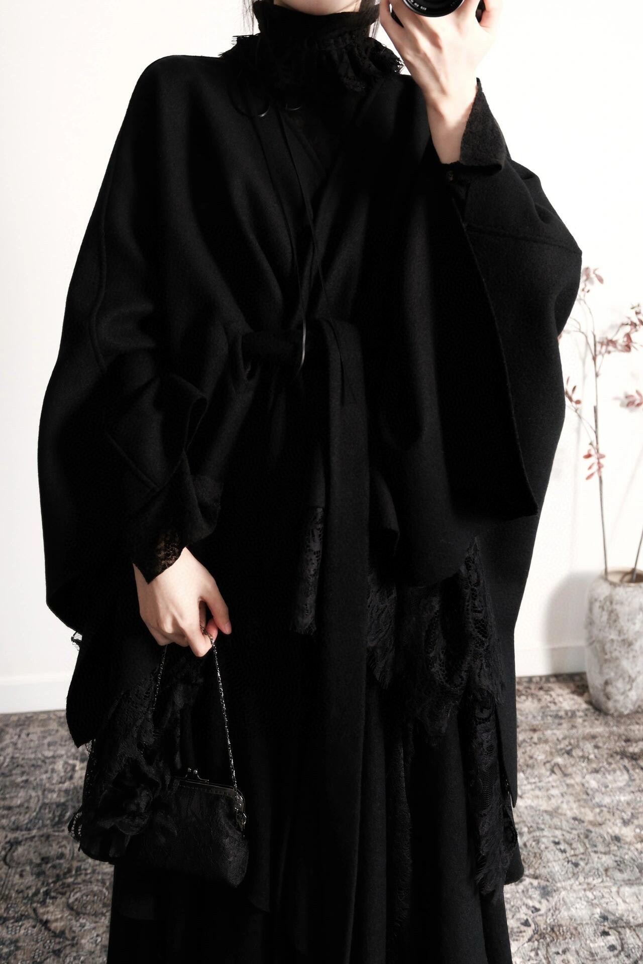 Black Wool Lace Short Cape