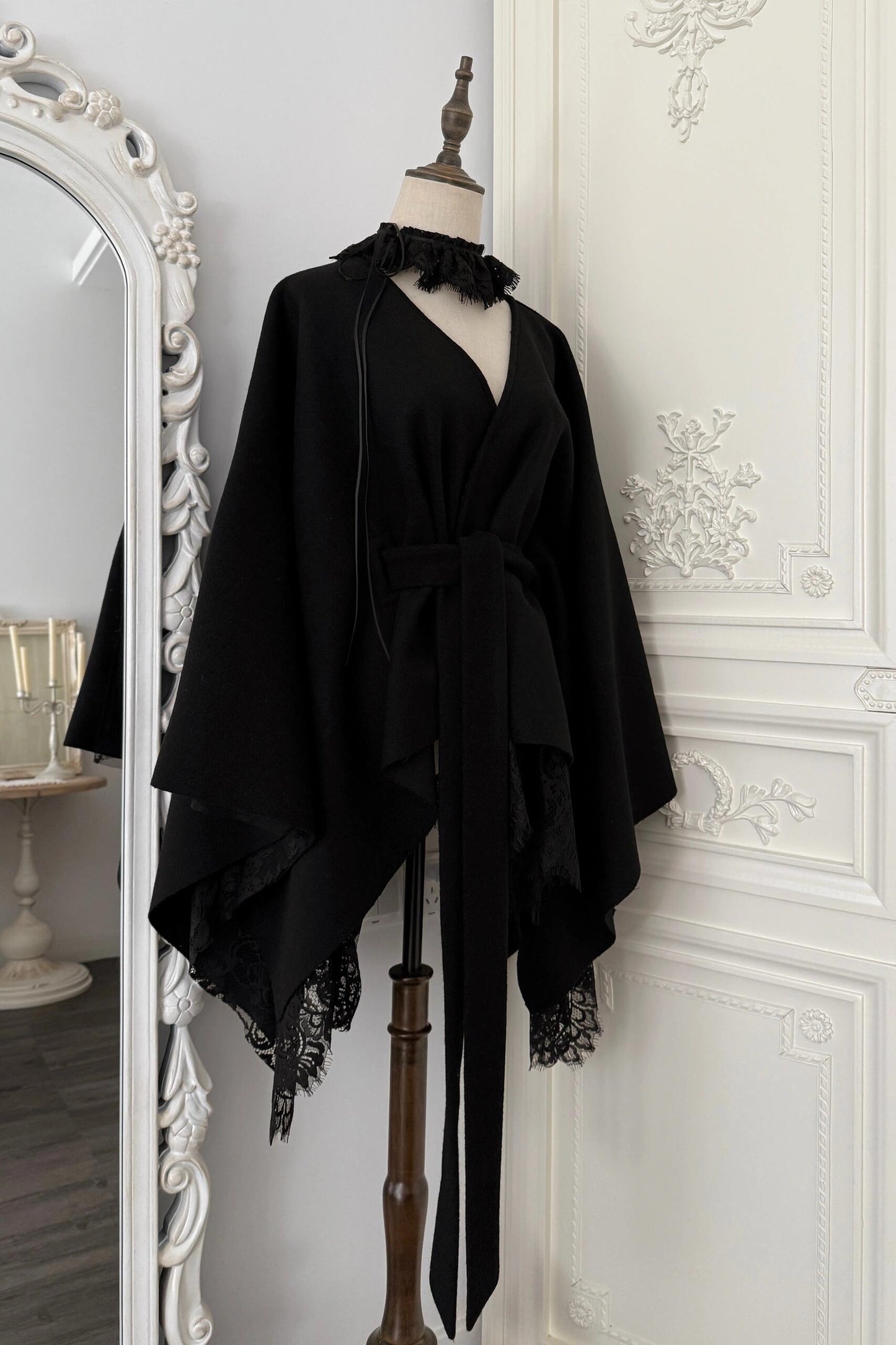Black Wool Lace Short Cape