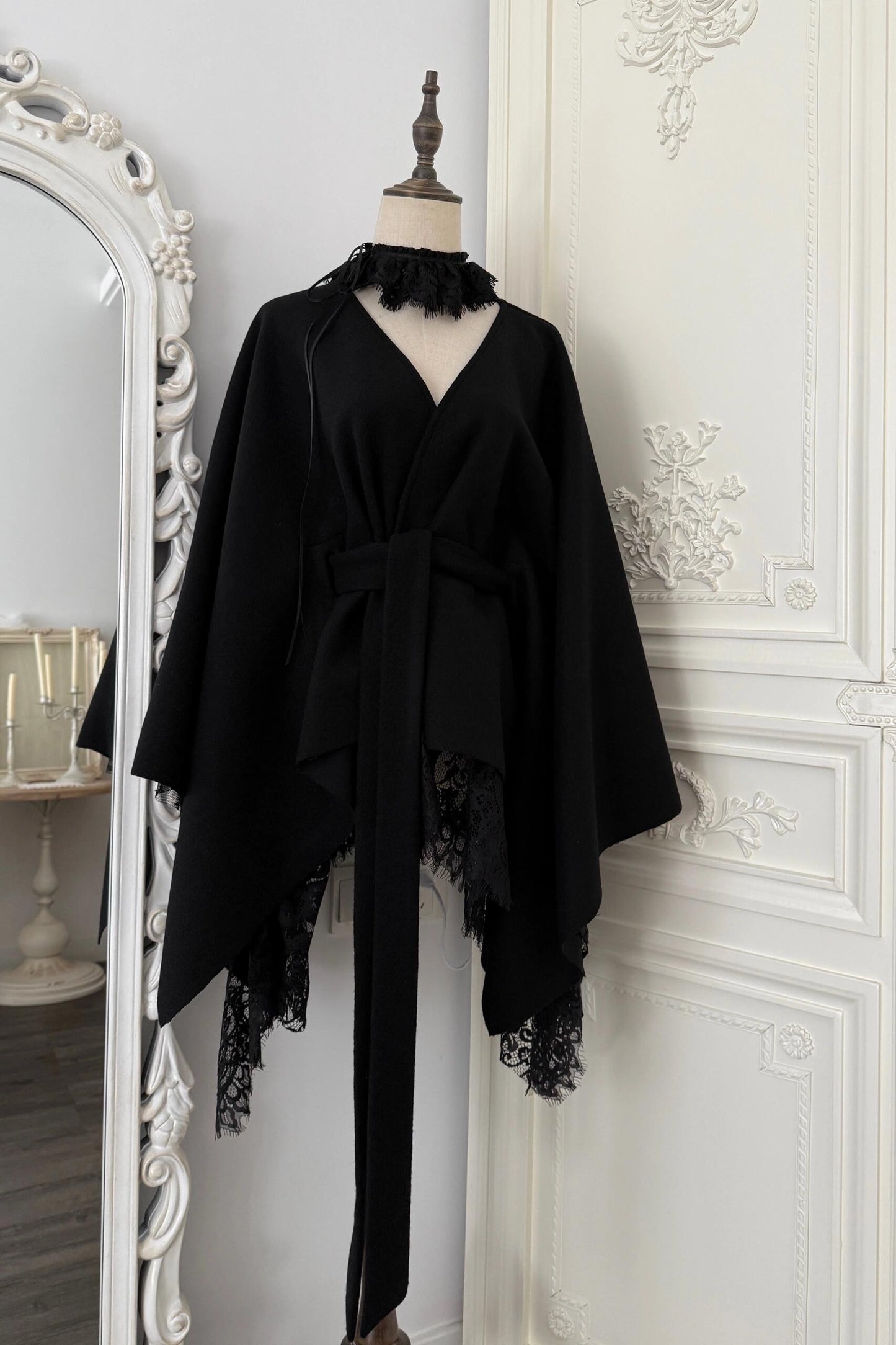 Black Wool Lace Short Cape
